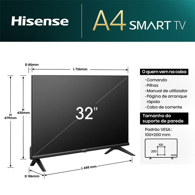 Hisense 32" HDR LED VIDA Smart Free To Air 32A4H TV - Black - Image 2